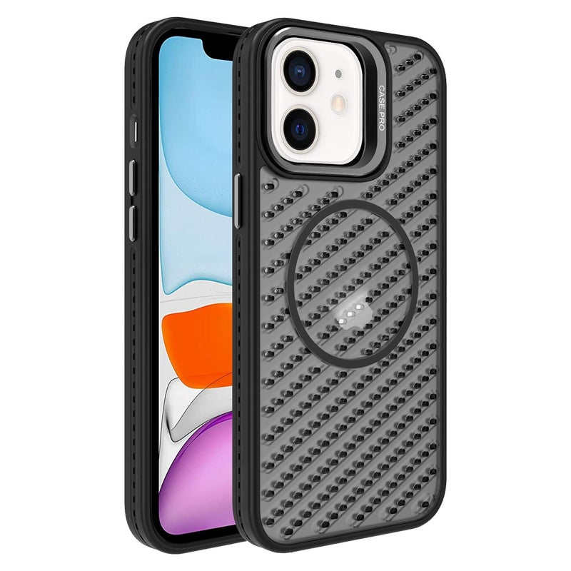 erorex For iPhone 11 O-Shape Hollow Cooling Lens Holder MagSafe Phone Case(Black) - Image 1