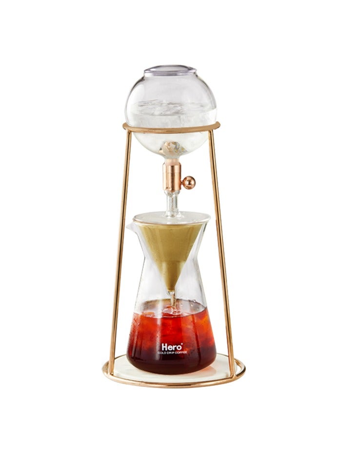 زيروهيرو صانع القهوة بالتقطير البارد ZeroHero Mini Ice Drip Coffee Maker - برج التقطير البارد بسعة 400 مل - مع صمام تقطير قابل للتعديل، لتحضير القهوة الباردة، الشاي والشاي بالفواكه في المنزل أو المكتب. يشمل ملعقة قياس وعبوة أوراق ترشيح. (باللون الذهبي الوردي/الفضي/الأبيض) - Image 1