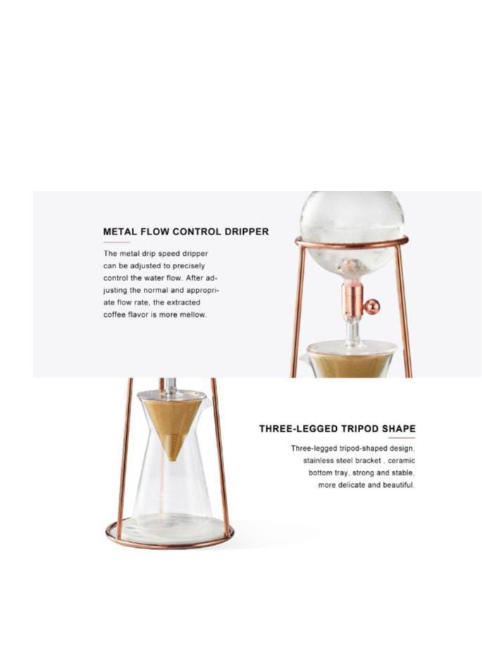 زيروهيرو صانع القهوة بالتقطير البارد ZeroHero Mini Ice Drip Coffee Maker - برج التقطير البارد بسعة 400 مل - مع صمام تقطير قابل للتعديل، لتحضير القهوة الباردة، الشاي والشاي بالفواكه في المنزل أو المكتب. يشمل ملعقة قياس وعبوة أوراق ترشيح. (باللون الذهبي الوردي/الفضي/الأبيض) - Image 3