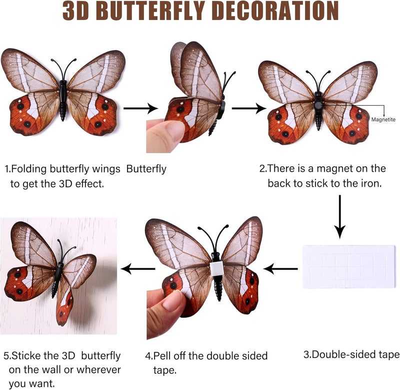 LiveGallery 72 PCS Brown Removable 3D DIY Beautiful Butterfly Wall Decals Colorful Butterflies Art Decor Wall Stickers Murals for Kids Baby Boy Girls Bedroom Classroom Offices Brown - Image 4