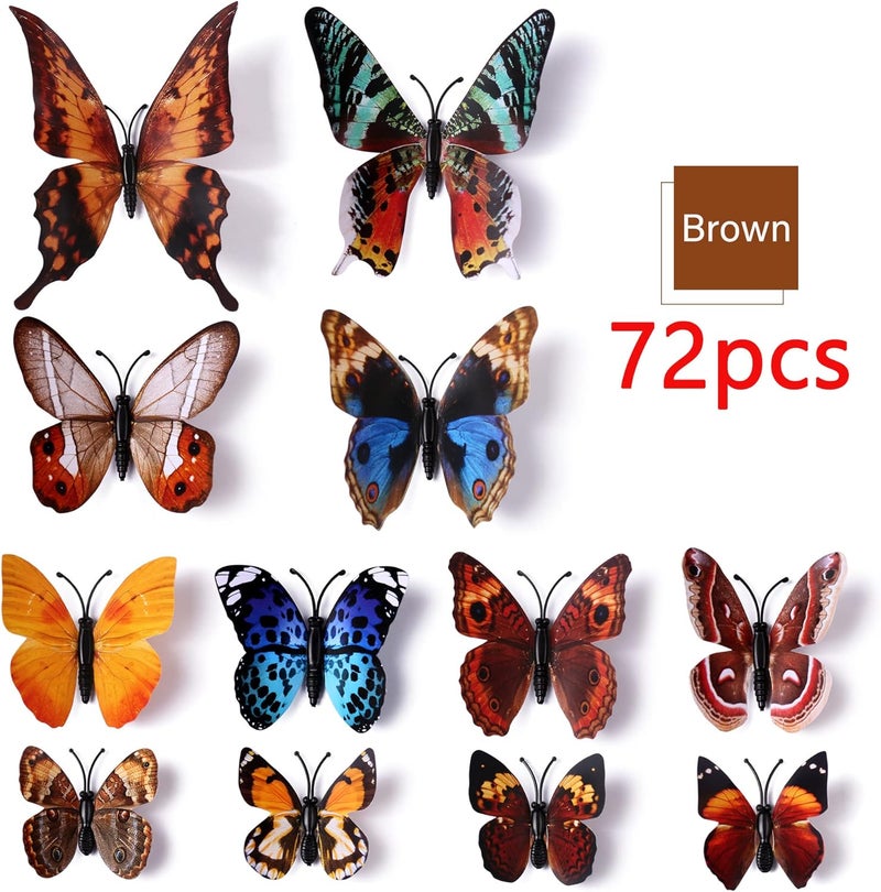 LiveGallery 72 PCS Brown Removable 3D DIY Beautiful Butterfly Wall Decals Colorful Butterflies Art Decor Wall Stickers Murals for Kids Baby Boy Girls Bedroom Classroom Offices Brown - Image 5