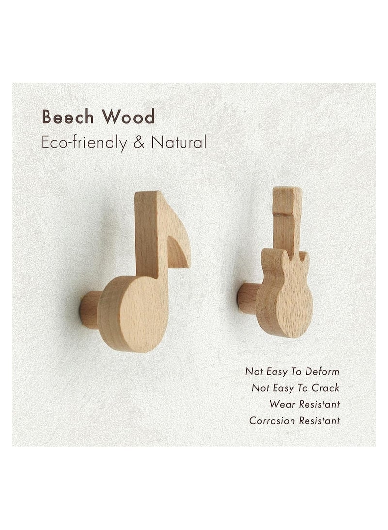 Wood Cute Coat Wall Hooks, Musical Note Guitar Hook, Modern Minimalist Decorative Coat Hooks Wall Mounted for Hanging Coats, Towel, Hat, Keys, Bag, 3 Pcs - Image 3