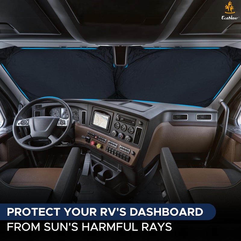 EcoNour RV Windshield Sunshade | Reflective RV Windshield Cover for UV Rays & Heat Protection, Keeps Your RV Motorhome Cool | Shades for RV Fits RVs, Trucks, Motorhomes, Buses | XXXXX-Large 102"x51" - Image 2