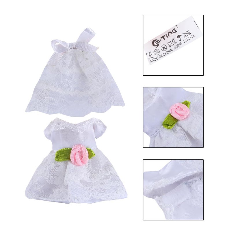 E-TING Wedding Set Beautiful Gown White Bride Dress with Veil and Groom Business Suit Outfit for 3-Inch Figure - Image 5