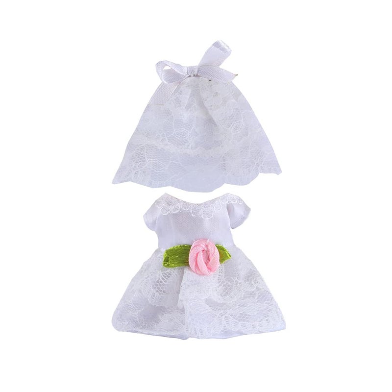 E-TING Wedding Set Beautiful Gown White Bride Dress with Veil and Groom Business Suit Outfit for 3-Inch Figure - Image 3
