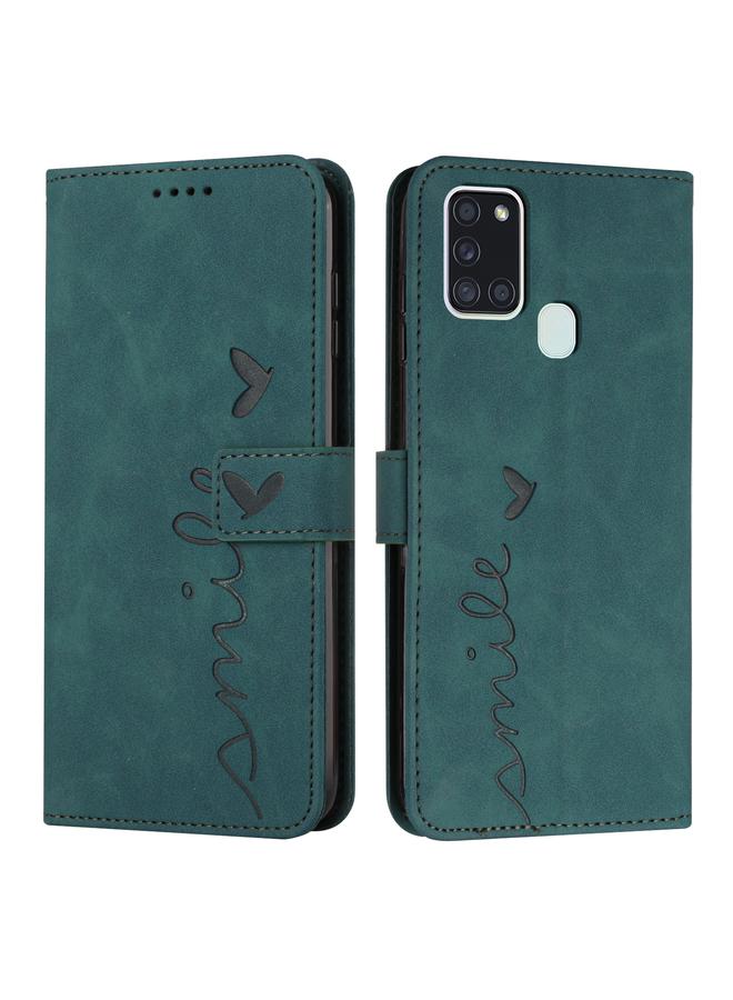 S-TOP Case For Samsung Galaxy A21S Skin Feel Heart Pattern Leather Phone Case - Image 1