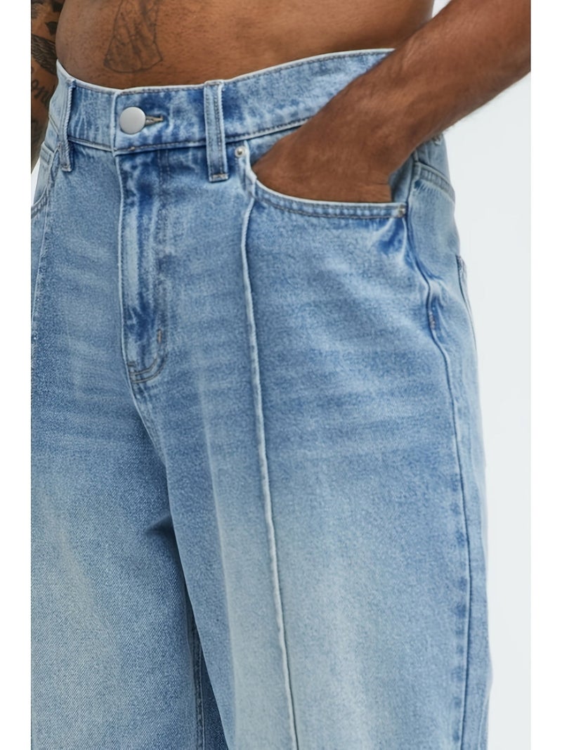 Men'S Jeans All Seasons Loose Straight 2025 Men'S Easy Fashion Versatile American Casual Trousers Blue Elastic Wide Leg Pants - Image 4