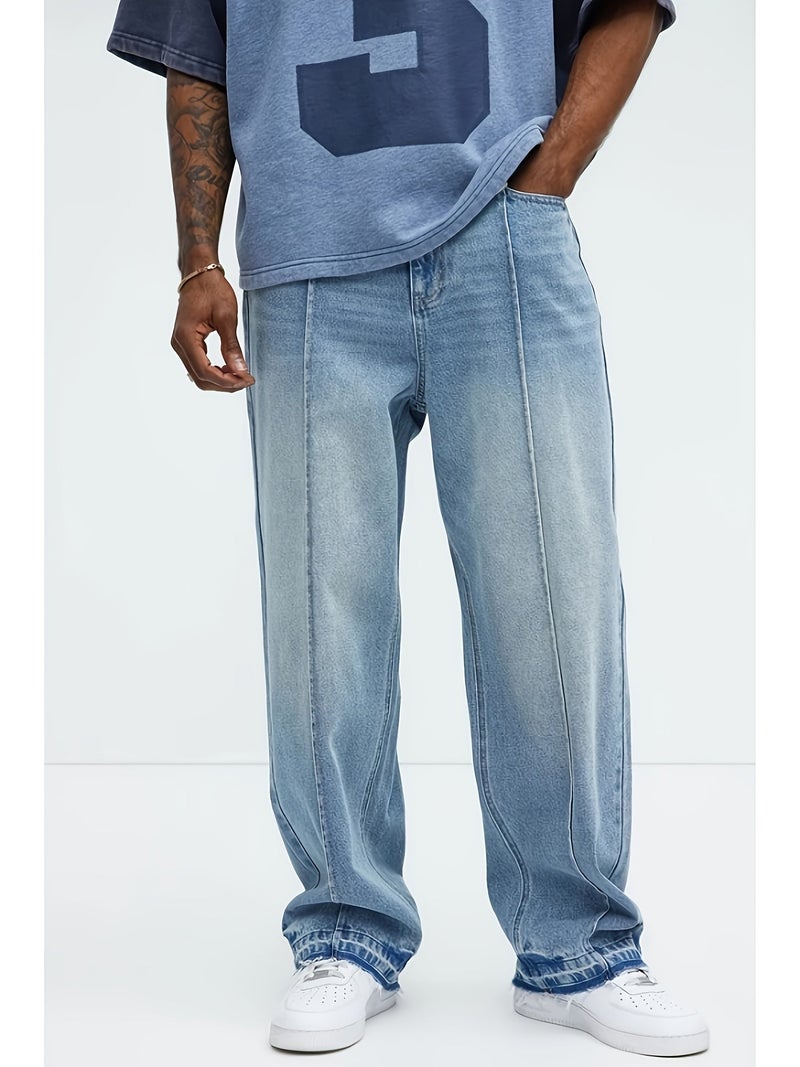 Men'S Jeans All Seasons Loose Straight 2025 Men'S Easy Fashion Versatile American Casual Trousers Blue Elastic Wide Leg Pants - Image 2