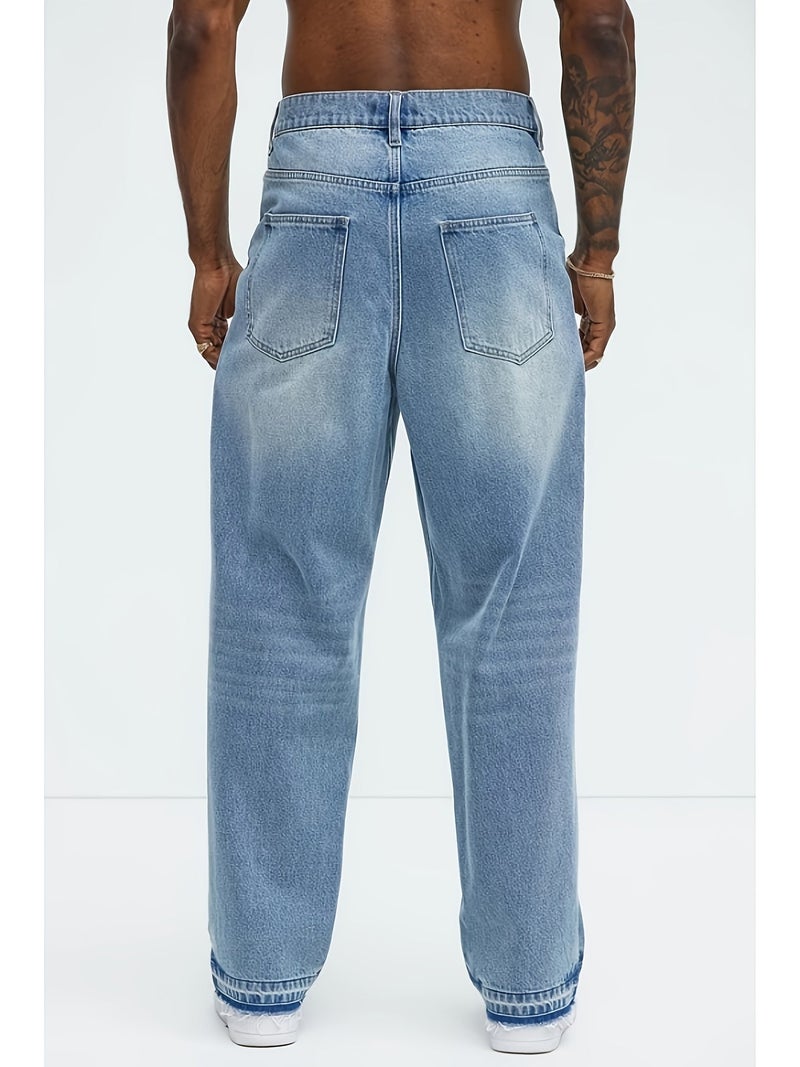 Men'S Jeans All Seasons Loose Straight 2025 Men'S Easy Fashion Versatile American Casual Trousers Blue Elastic Wide Leg Pants - Image 3