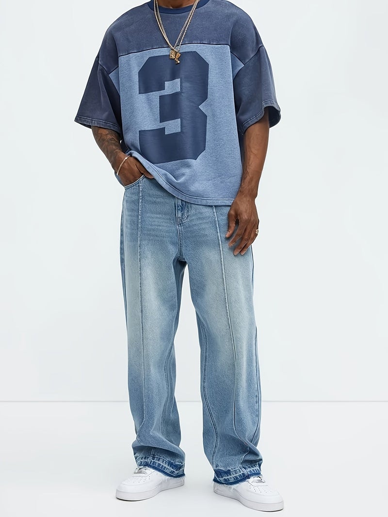Men'S Jeans All Seasons Loose Straight 2025 Men'S Easy Fashion Versatile American Casual Trousers Blue Elastic Wide Leg Pants - Image 5