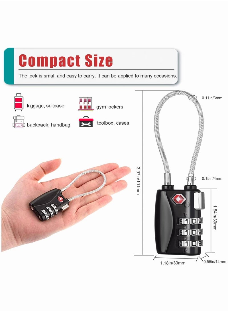 SYOSI - Luggage Padlocks TSA Approved, SYOSI Customs Lock, Mini Luggage Padlock, Flexible Cable Travel Locks, Coded Suitcase Lock, Small Gym Locker Padlock with 3 Digit Combination (Black, 2 Pack) - Image 1