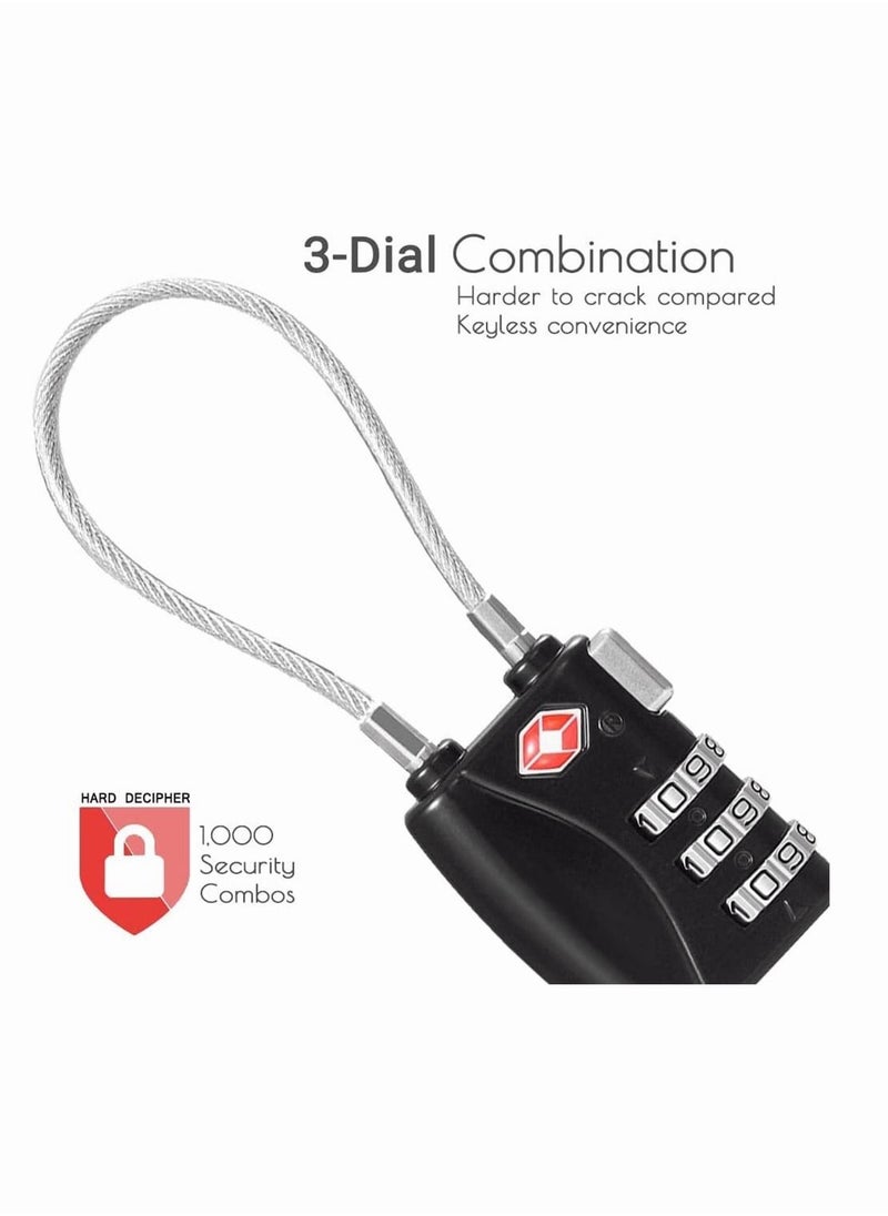 SYOSI - Luggage Padlocks TSA Approved, SYOSI Customs Lock, Mini Luggage Padlock, Flexible Cable Travel Locks, Coded Suitcase Lock, Small Gym Locker Padlock with 3 Digit Combination (Black, 2 Pack) - Image 1