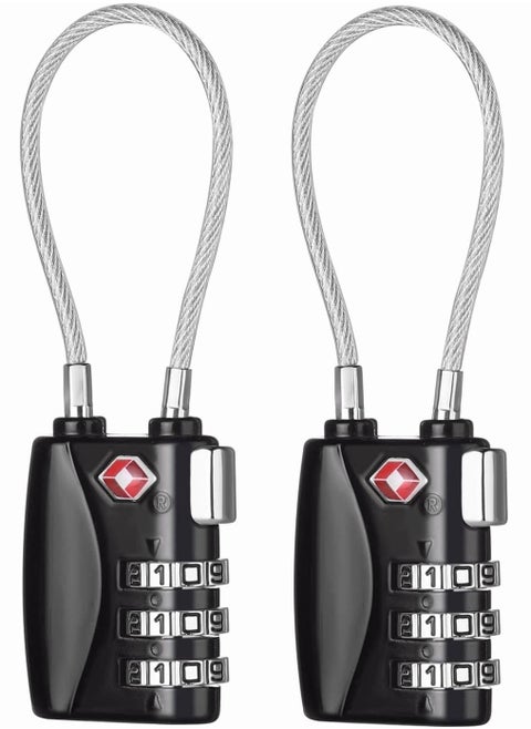 Luggage Padlocks TSA Approved, SYOSI Customs Lock, Mini Luggage Padlock, Flexible Cable Travel Locks, Coded Suitcase Lock, Small Gym Locker Padlock with 3 Digit Combination (Black, 2 Pack)