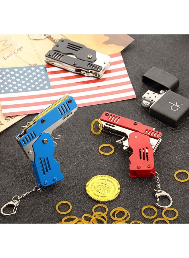 Gejoy 3-Piece Rubber Band Gun Set: Easy Load, Foldable, Handmade Toy Guns with Keychain & 120 Elastic Bands - Image 4