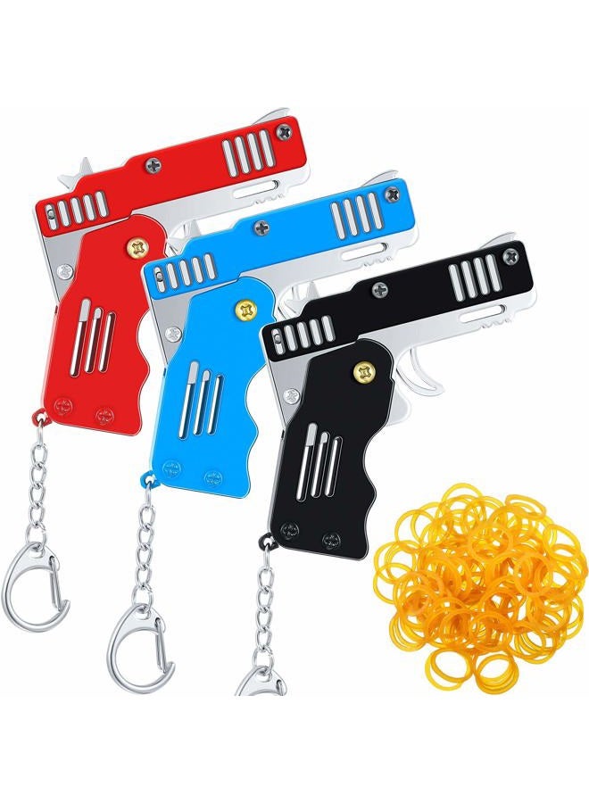 Gejoy 3-Piece Rubber Band Gun Set: Easy Load, Foldable, Handmade Toy Guns with Keychain & 120 Elastic Bands - Image 1