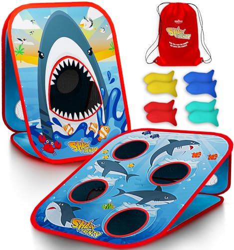 Swooc Games Shark Frenzy 2in1 Bean Bag Toss Game for Kids 5Second Setup Toddler Party Games for Kids Toddler Outdoor Fun Corn Hole Shark Toys for Boys Cornhole Game Set Outside - Image 1