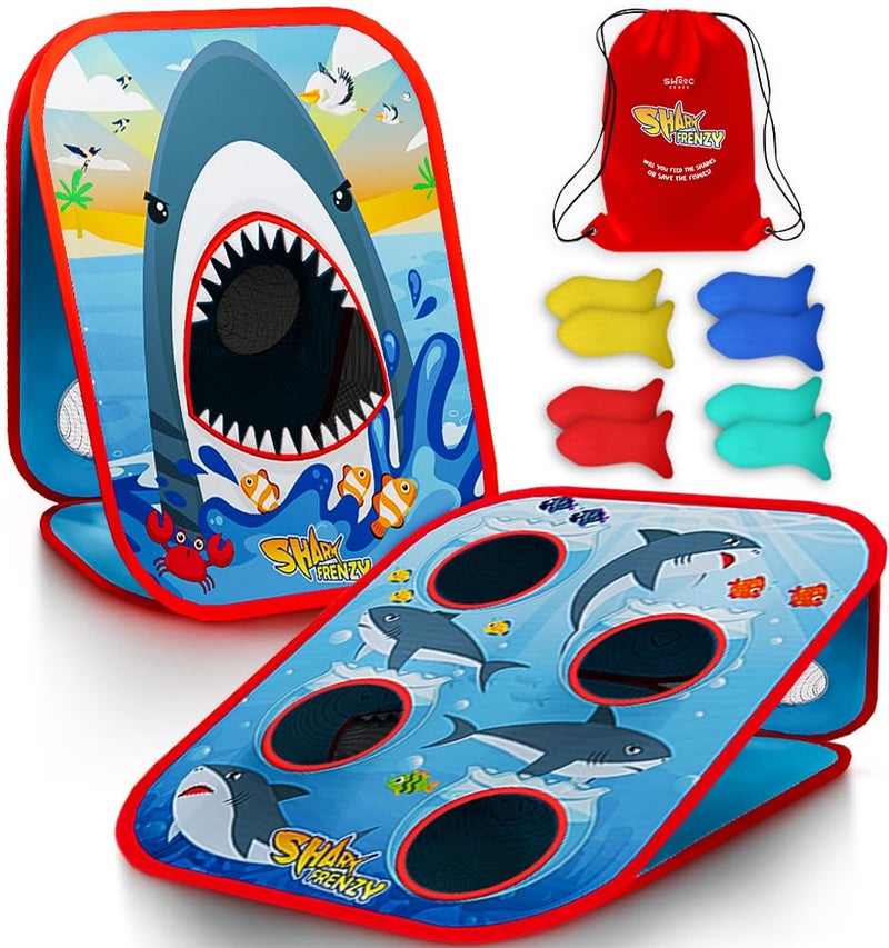 Swooc Games Shark Frenzy 2in1 Bean Bag Toss Game for Kids 5Second Setup Toddler Party Games for Kids Toddler Outdoor Fun Corn Hole Shark Toys for Boys Cornhole Game Set Outside - Image 2