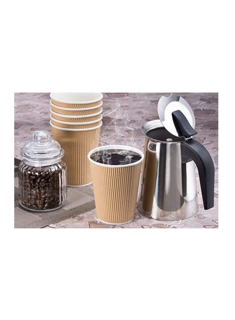 بروماس 8 أوقية. فناجين قهوة معزولة باللون البني للاستعمال مرة واحدة - أكواب ورقية مموجة للمشروبات الساخنة [50 كوب] بدون غطاء - Image 3