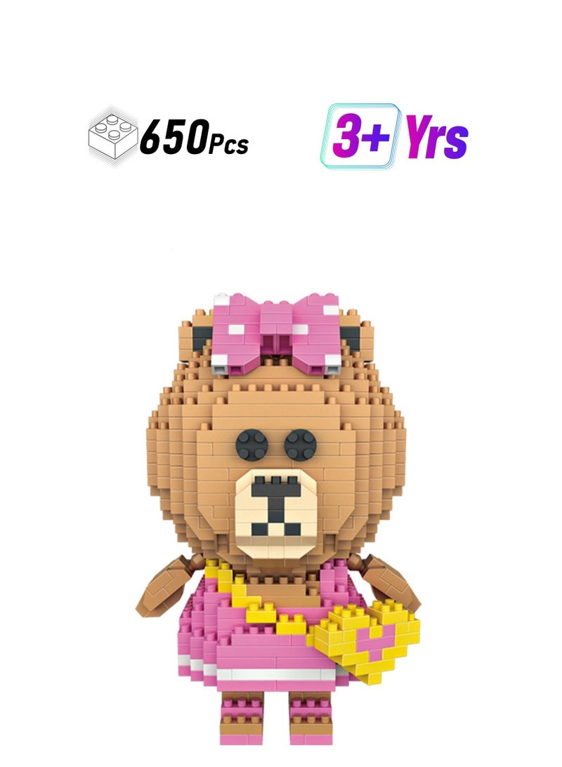 650pcs Pink Skirt Bear Model Set Building Blocks Leisure Decompression Assembly Toys Children Adult Home Decorations  - Image 1