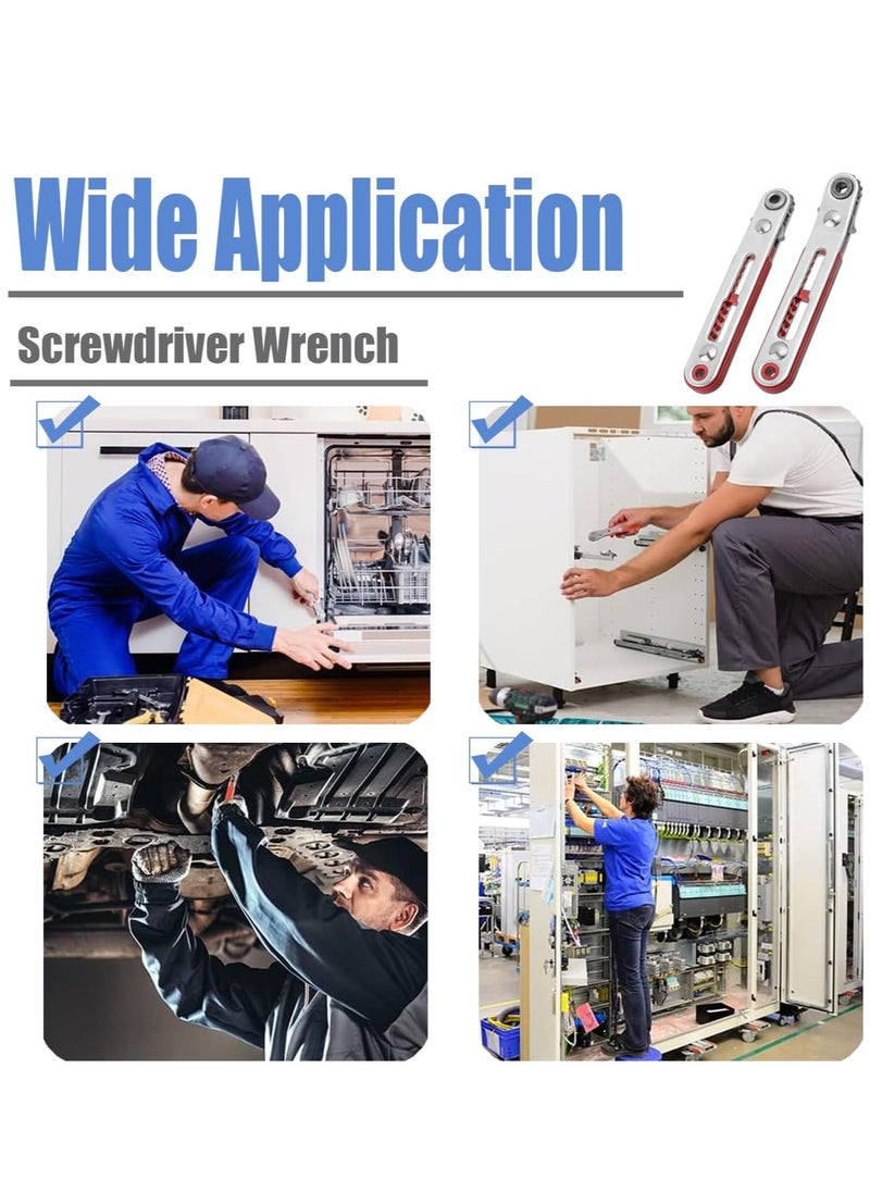 Mini Ratchet Wrench Set: 1/4 Drive Screwdriver, Elbow & Flat Head, High Torque Offset Handle for Hex Shank Drill Bits - 2 Pieces
