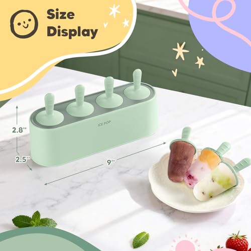 WYOK Popsicle Mold Set 4 Pieces Homemade Silicone Popsicle Maker Easy Release Ice Cream Molds Reusable DIY Pop Molds (Green, IcyClassic Pops) - Image 5