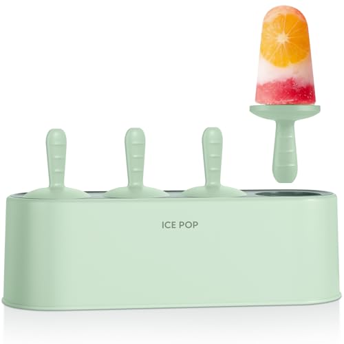 WYOK Popsicle Mold Set 4 Pieces Homemade Silicone Popsicle Maker Easy Release Ice Cream Molds Reusable DIY Pop Molds (Green, IcyClassic Pops) - Image 1