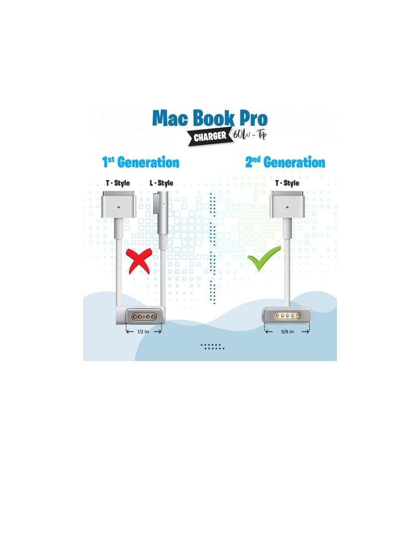 Charger Compatible for MacBook Pro Charger 85Watt  L-Tip Magsafe-1 Power Adapter Compatible with Mac-Book Pro 15 Inches, Models, Mid 2010, Early 2011, Late 2011, Mid 2012