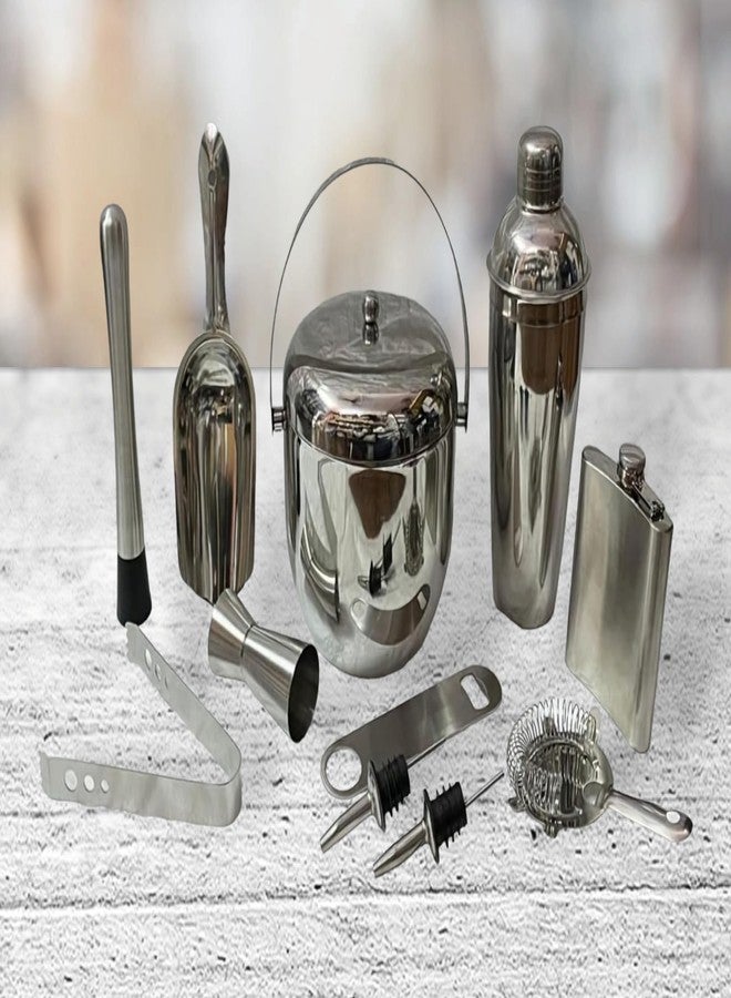 Nooks Stainless Steel Barware Kits and Accessories with Apple Shape ice Bucket (1250ml) and with Cocktail Shaker (750ml) in Silver Color for Home, bar and Mini bar_(Pack of 11)_(Made in India) - Image 2