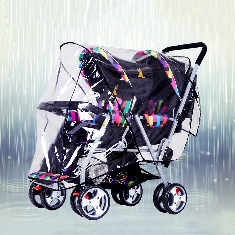 ITODA Tandem Twins Baby Pushchair Rain Cover Universal Sit Stroller Waterproof Rainy Weather Guard Outdoor Double Carriage Wind Dust Snow Protection Breathable Shield Transparent Accessories - Image 5