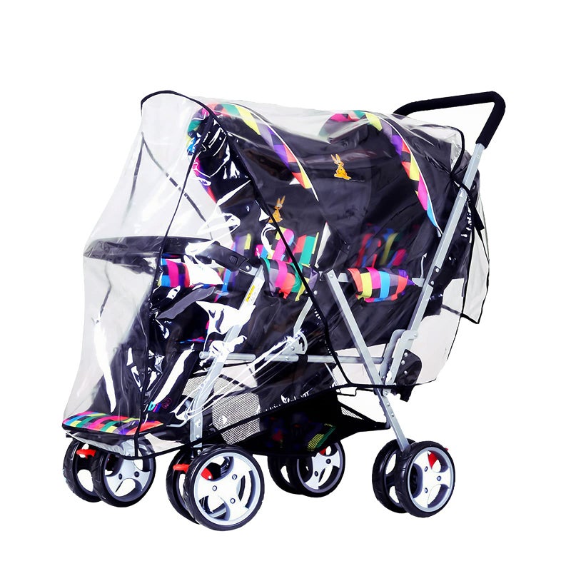 ITODA Tandem Twins Baby Pushchair Rain Cover Universal Sit Stroller Waterproof Rainy Weather Guard Outdoor Double Carriage Wind Dust Snow Protection Breathable Shield Transparent Accessories - Image 1