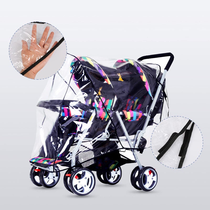 ITODA Tandem Twins Baby Pushchair Rain Cover Universal Sit Stroller Waterproof Rainy Weather Guard Outdoor Double Carriage Wind Dust Snow Protection Breathable Shield Transparent Accessories - Image 4