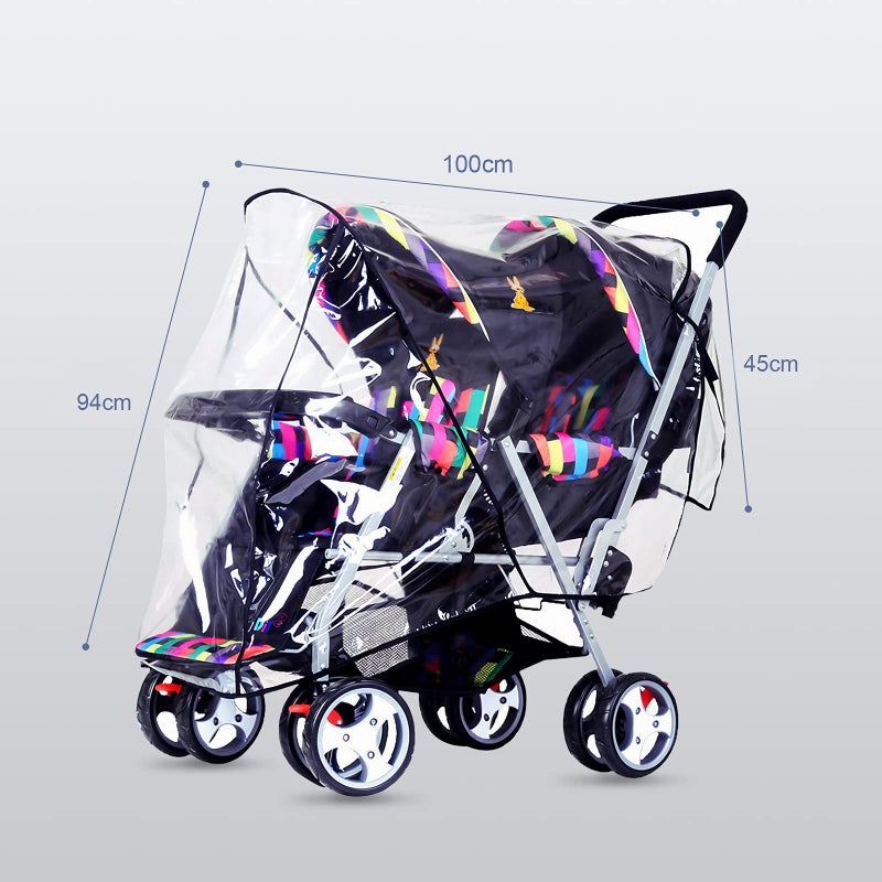 ITODA Tandem Twins Baby Pushchair Rain Cover Universal Sit Stroller Waterproof Rainy Weather Guard Outdoor Double Carriage Wind Dust Snow Protection Breathable Shield Transparent Accessories - Image 2