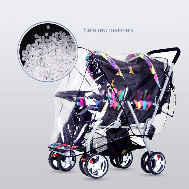 ITODA Tandem Twins Baby Pushchair Rain Cover Universal Sit Stroller Waterproof Rainy Weather Guard Outdoor Double Carriage Wind Dust Snow Protection Breathable Shield Transparent Accessories - Image 3