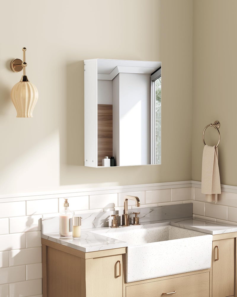 CHOEZON Wall-Mounted Bathroom Vanity with Mirror, Medicine Cabinet with Storage Function, Hanging Storage Cabinet, Adjustable Shelves, White - Image 3