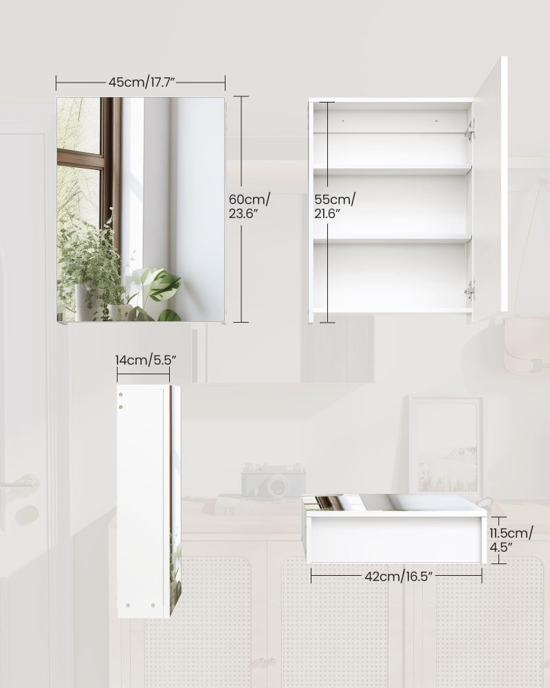 CHOEZON Wall-Mounted Bathroom Vanity with Mirror, Medicine Cabinet with Storage Function, Hanging Storage Cabinet, Adjustable Shelves, White - Image 2