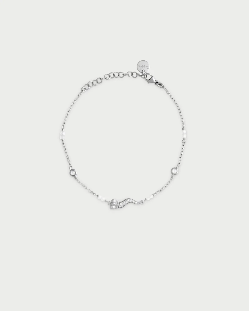 Rue Des Mill Bracelet with bezels and small pav√© lucky horn subject - STRADUST TEN - Rhodium