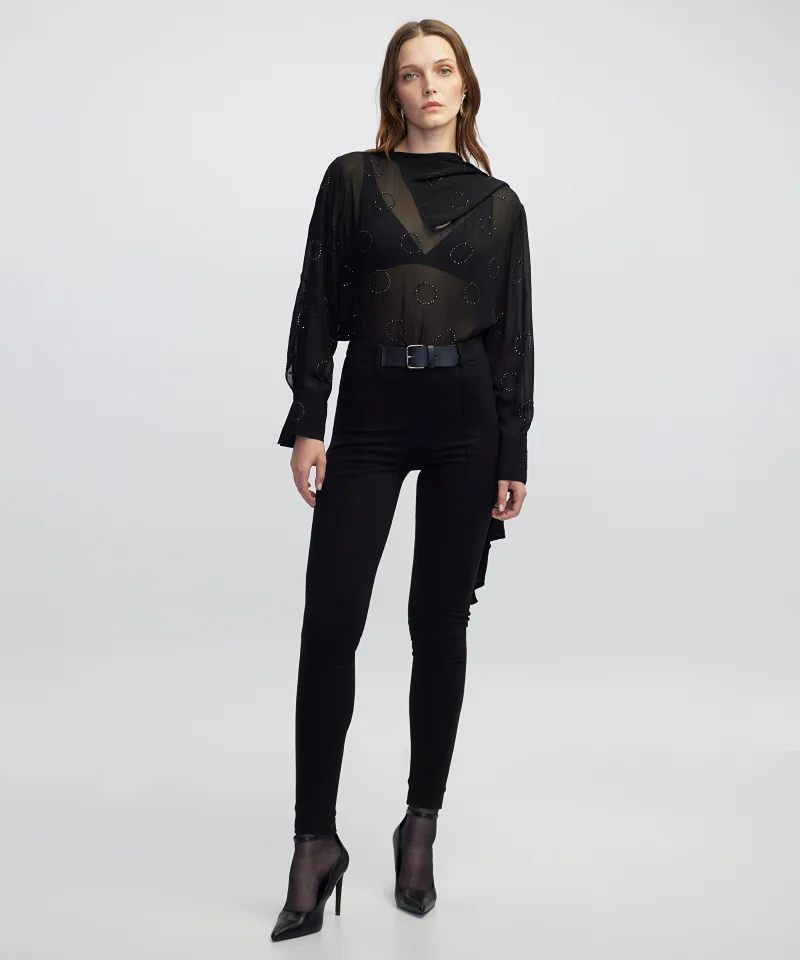 High-Waist Belted Skinny Trousers