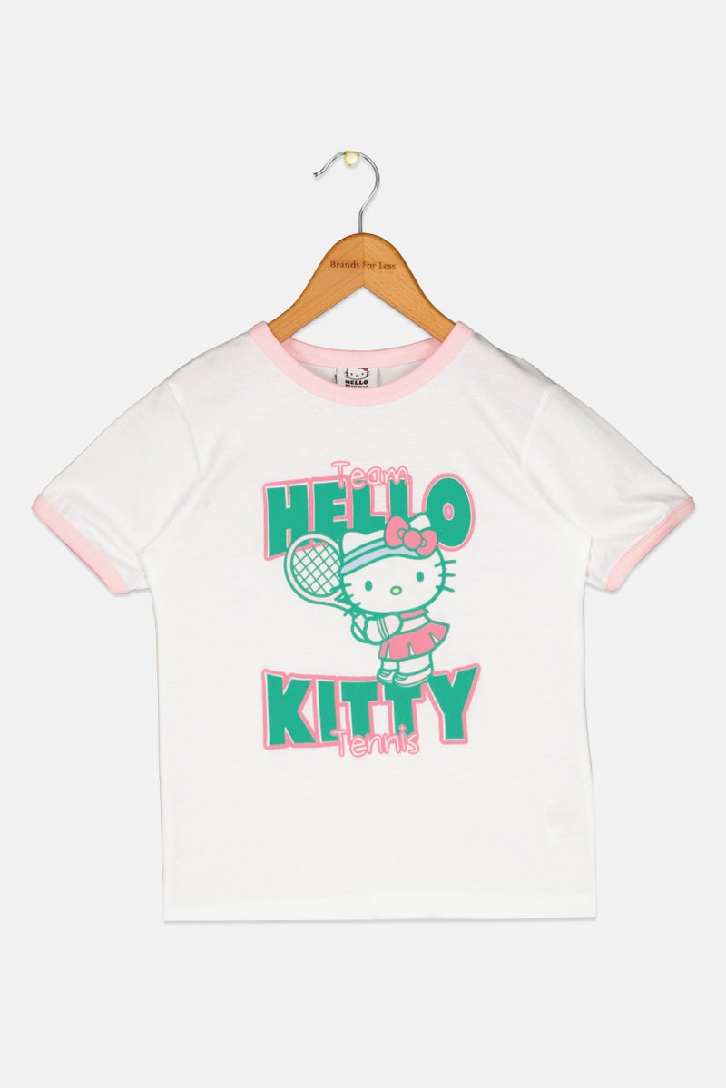 Disney x Hello Kitty Kids Girl Crew Neck Short Sleeve Graphic Print T-Shirt, White - Image 2