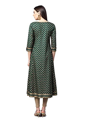 Yash Gallery Women's Rayon Gold Print A-Line Kurta (Green) - Image 3