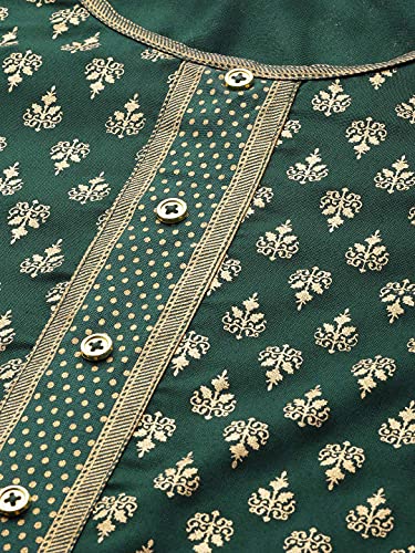 Yash Gallery Women's Rayon Gold Print A-Line Kurta (Green) - Image 5