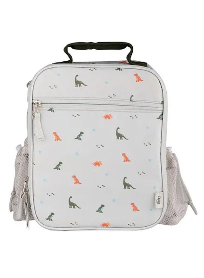 Citron Dino Insulated Lunchbag Backpack - Grey, 18M+ with Bottle Holders 19.5x7.5x26.5cm