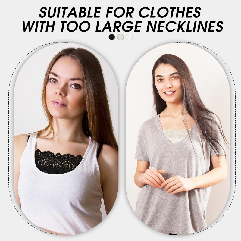 Chicingyou 3 Pieces Women's Lace Camisole Crop Tops Y2K Slim Modesty Panel Cleavage Cover up for Low Neckline Low Cut Dress(Black, White, Beige) - Image 4
