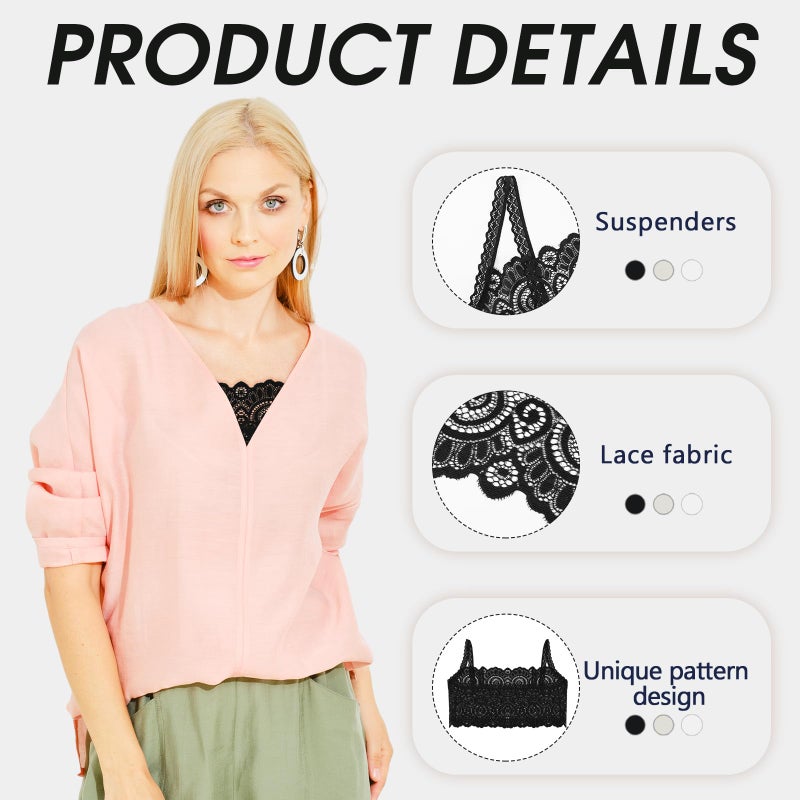 Chicingyou 3 Pieces Women's Lace Camisole Crop Tops Y2K Slim Modesty Panel Cleavage Cover up for Low Neckline Low Cut Dress(Black, White, Beige) - Image 3