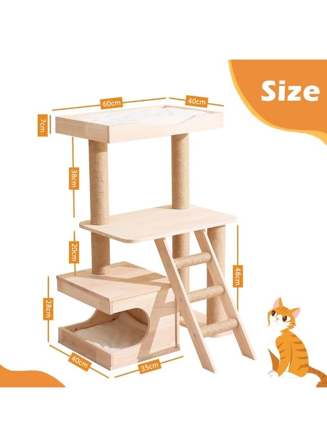 NeoStyle Wood Cat Tree for Indoor Cats, Tall Cat Furniture with Natural Sisal Rope Scratching Post, Modern Wooden Cat Tower with Cave, Mat, Stable Pet Playhouse Furniture (3 layers) - Image 4