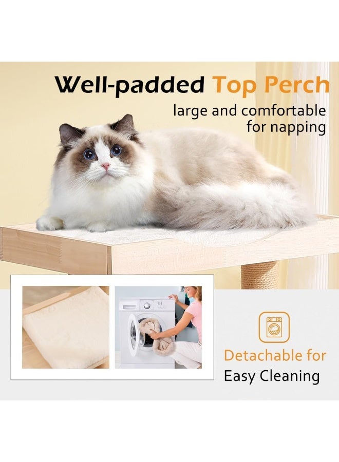 NeoStyle Wood Cat Tree for Indoor Cats, Tall Cat Furniture with Natural Sisal Rope Scratching Post, Modern Wooden Cat Tower with Cave, Mat, Stable Pet Playhouse Furniture (3 layers) - Image 2