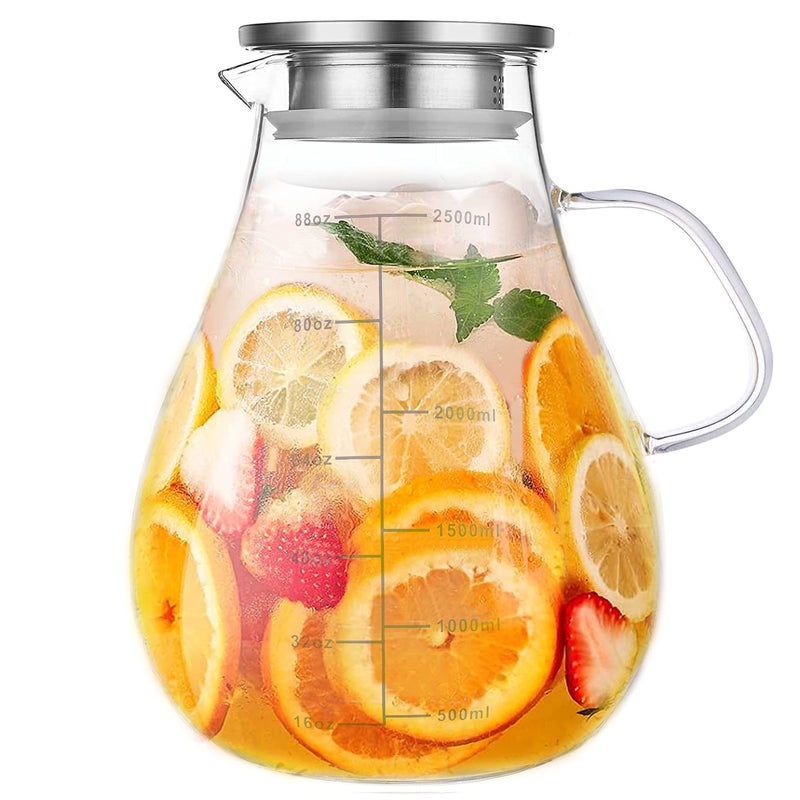 Liuruiyu Glass Pitcher with Lid,88 Ounces -2500ml with Precise Scale Line, Hot/Cold Water Jug, Juice and Iced Tea Beverage Carafe with Lid - Image 1