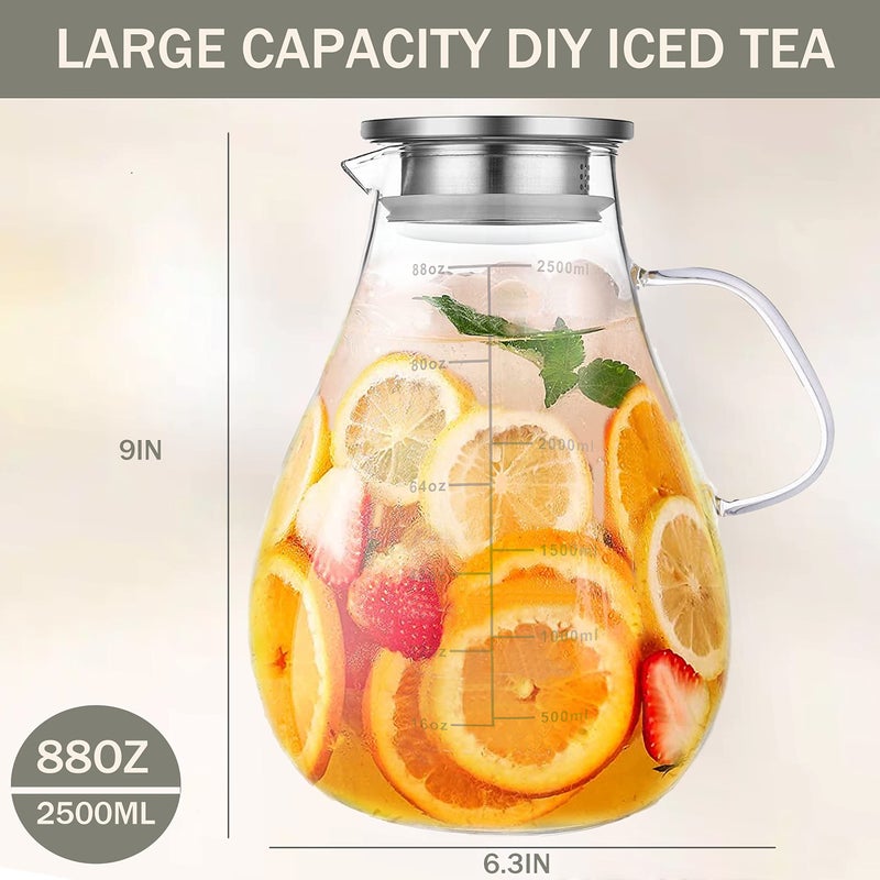 Liuruiyu Glass Pitcher with Lid,88 Ounces -2500ml with Precise Scale Line, Hot/Cold Water Jug, Juice and Iced Tea Beverage Carafe with Lid - Image 4