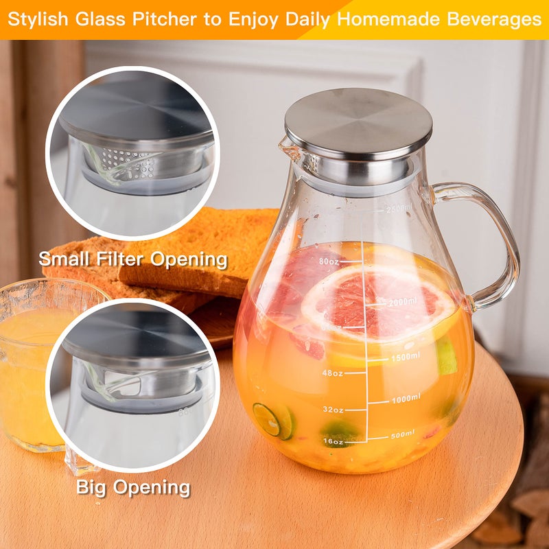 Liuruiyu Glass Pitcher with Lid,88 Ounces -2500ml with Precise Scale Line, Hot/Cold Water Jug, Juice and Iced Tea Beverage Carafe with Lid - Image 3