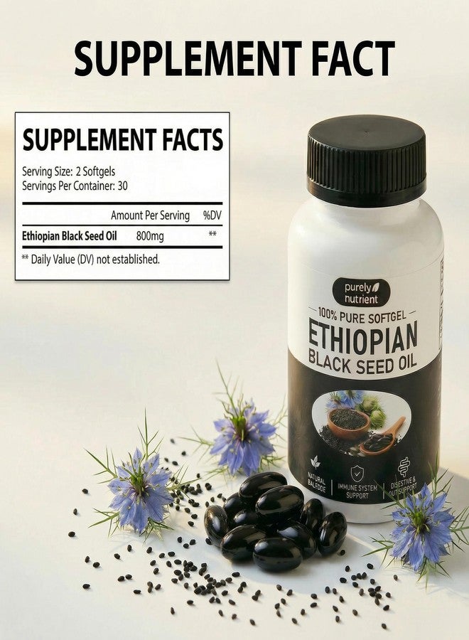 Peehss Purely Nutrient Ethiopian Black Seed Oil Capsules, Purely Black Seed Oil Organic Cold Pressed with 4.64% Thymoquinone, Aceite De Semilla Negra - 60 Softgels - Image 3