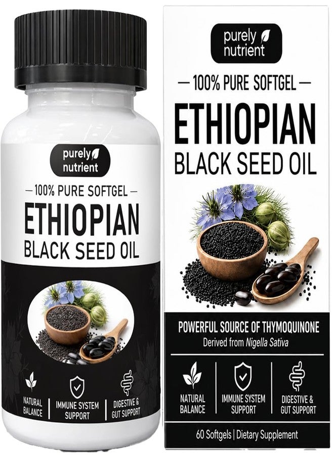 Peehss Purely Nutrient Ethiopian Black Seed Oil Capsules, Purely Black Seed Oil Organic Cold Pressed with 4.64% Thymoquinone, Aceite De Semilla Negra - 60 Softgels - Image 1